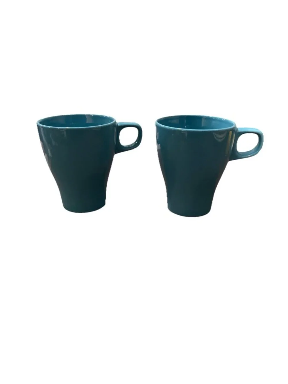 Ikea Coffee Tea Mugs Set of 2 Turquoise Finger Handle Stoneware